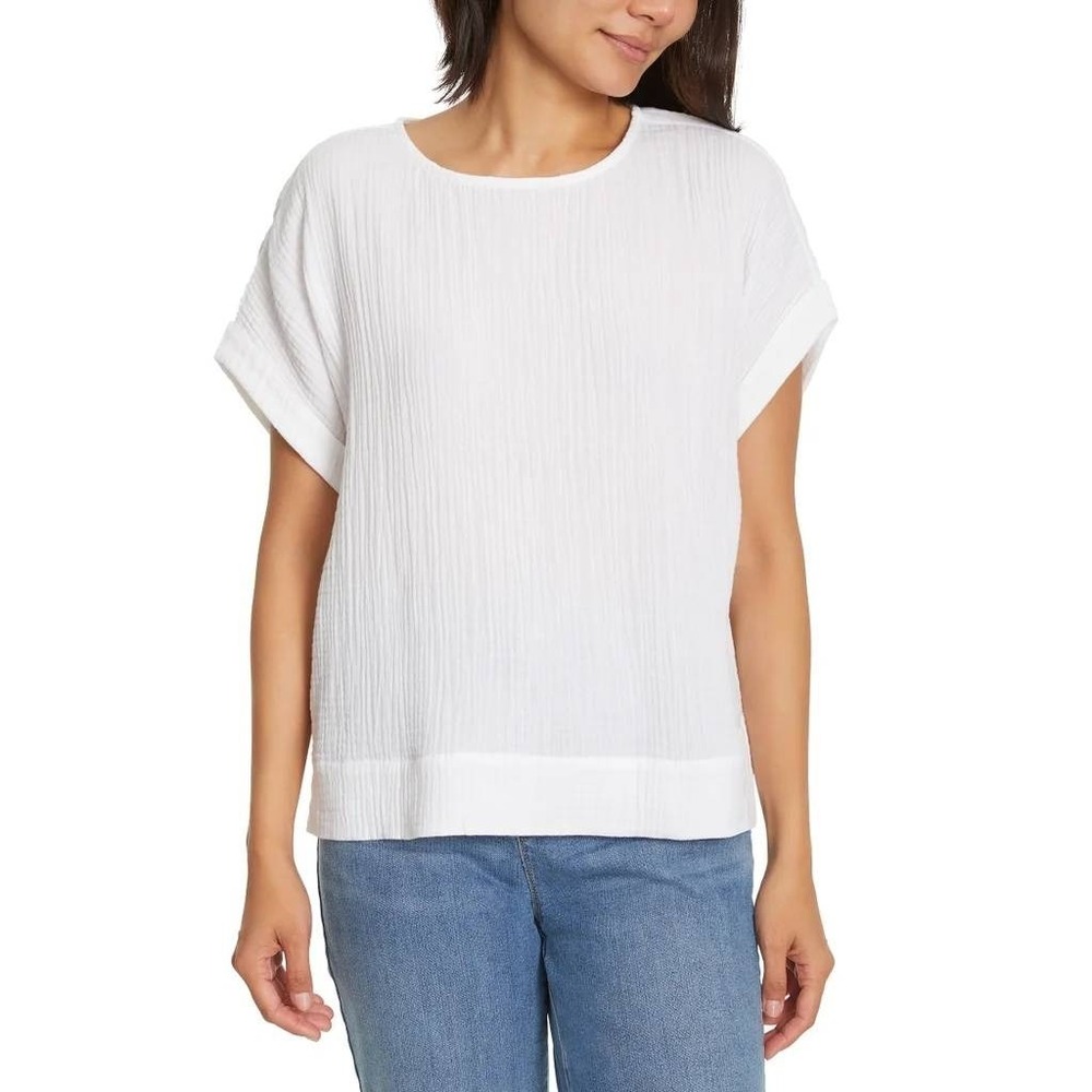 GLORIA VANDERBILT Cotton Gauze Pullover Top Size M White Gauzy Shirt Blouse NWT